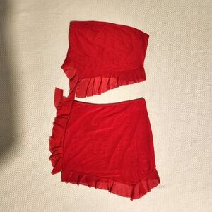 Womens Red Ruffle Hem Strapless Tube Top & Matching Skirt Medium